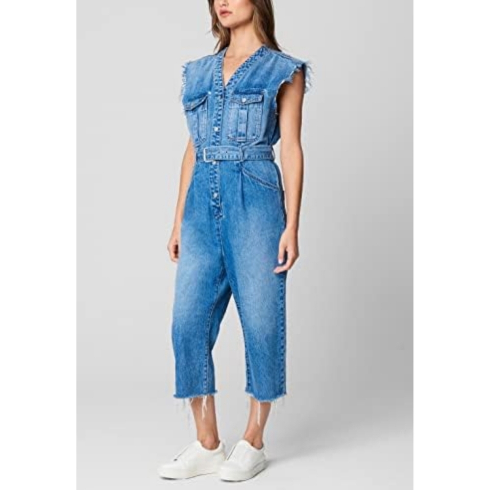 NWOT Sleeveless Denim Jumpsuit Blank NYC Size Xs With Belt